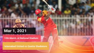 Islamabad United vs Quetta Gladiators PSL T20 Match Prediction